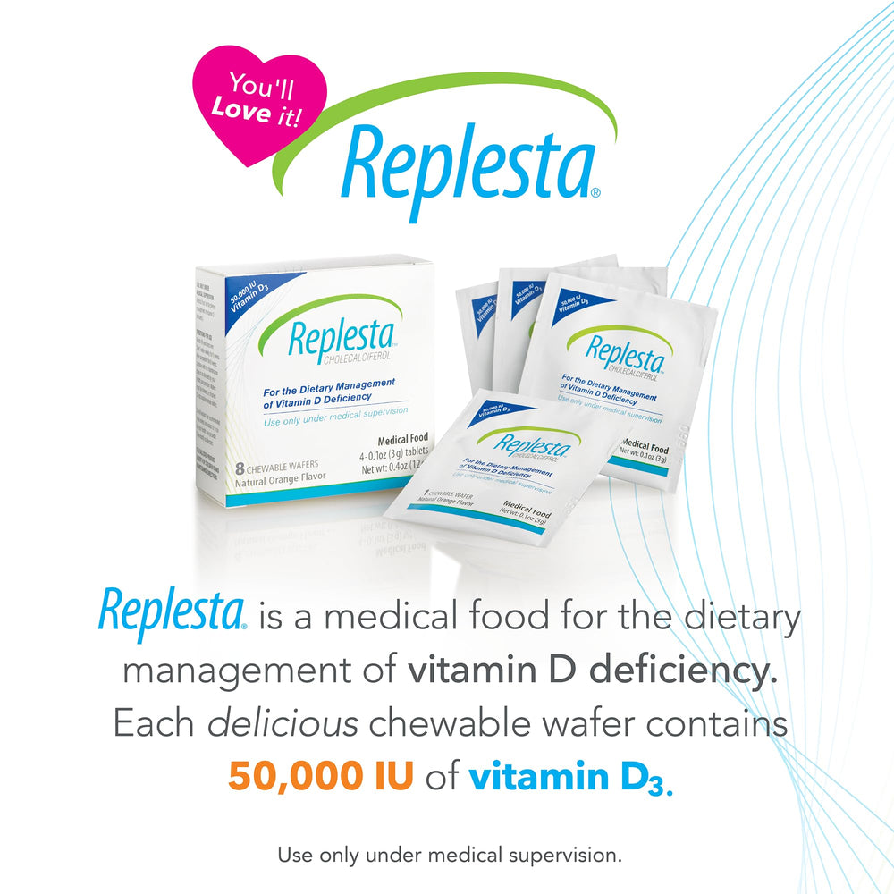 Replesta box showing eight wafers for easy weekly planning and dosage.