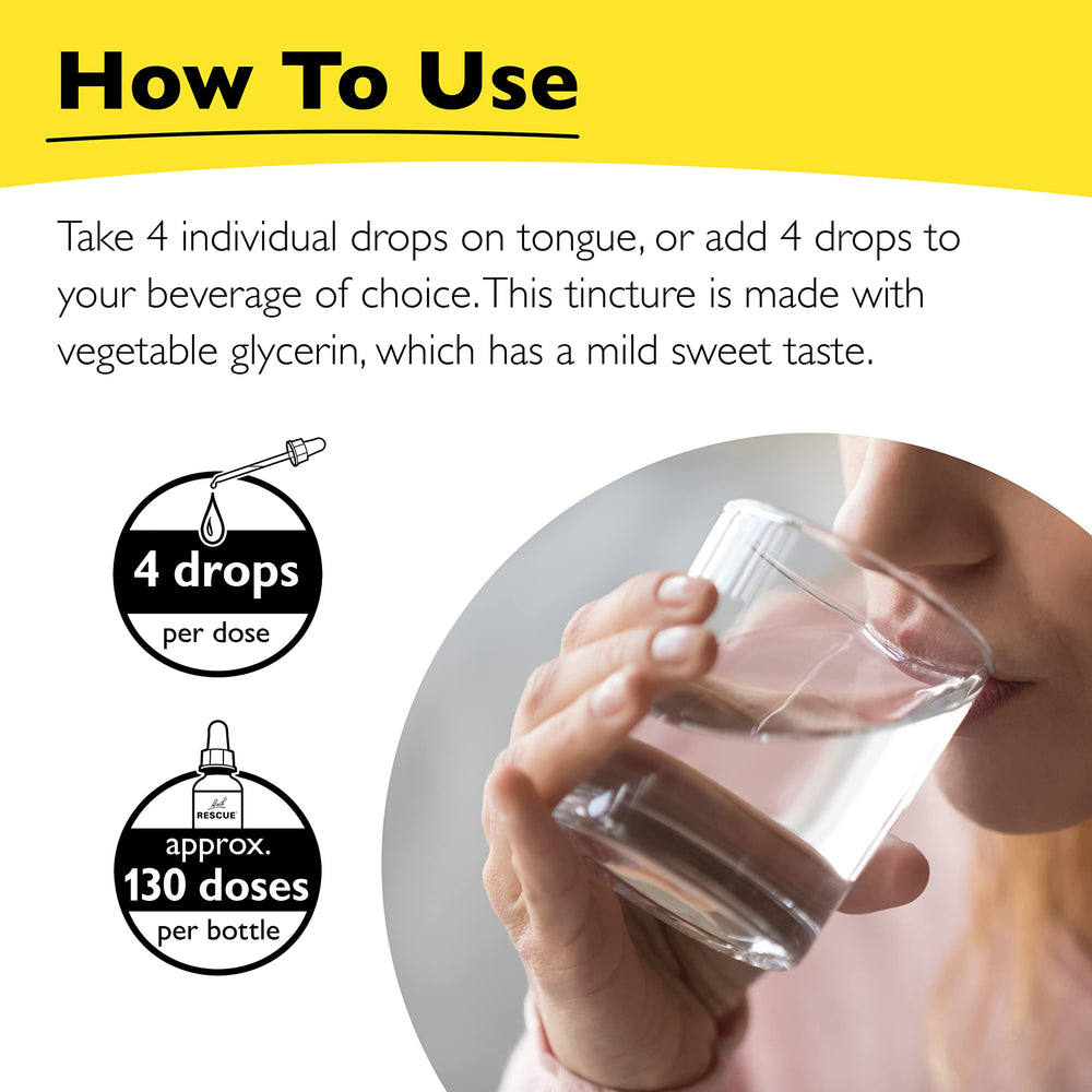 RESCUE Bach Remedy Dropper added to a glass for easy sipping.
