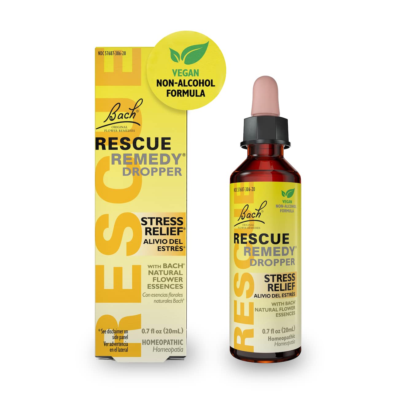 RESCUE Bach Remedy Dropper bottle on desk for natural stress support.