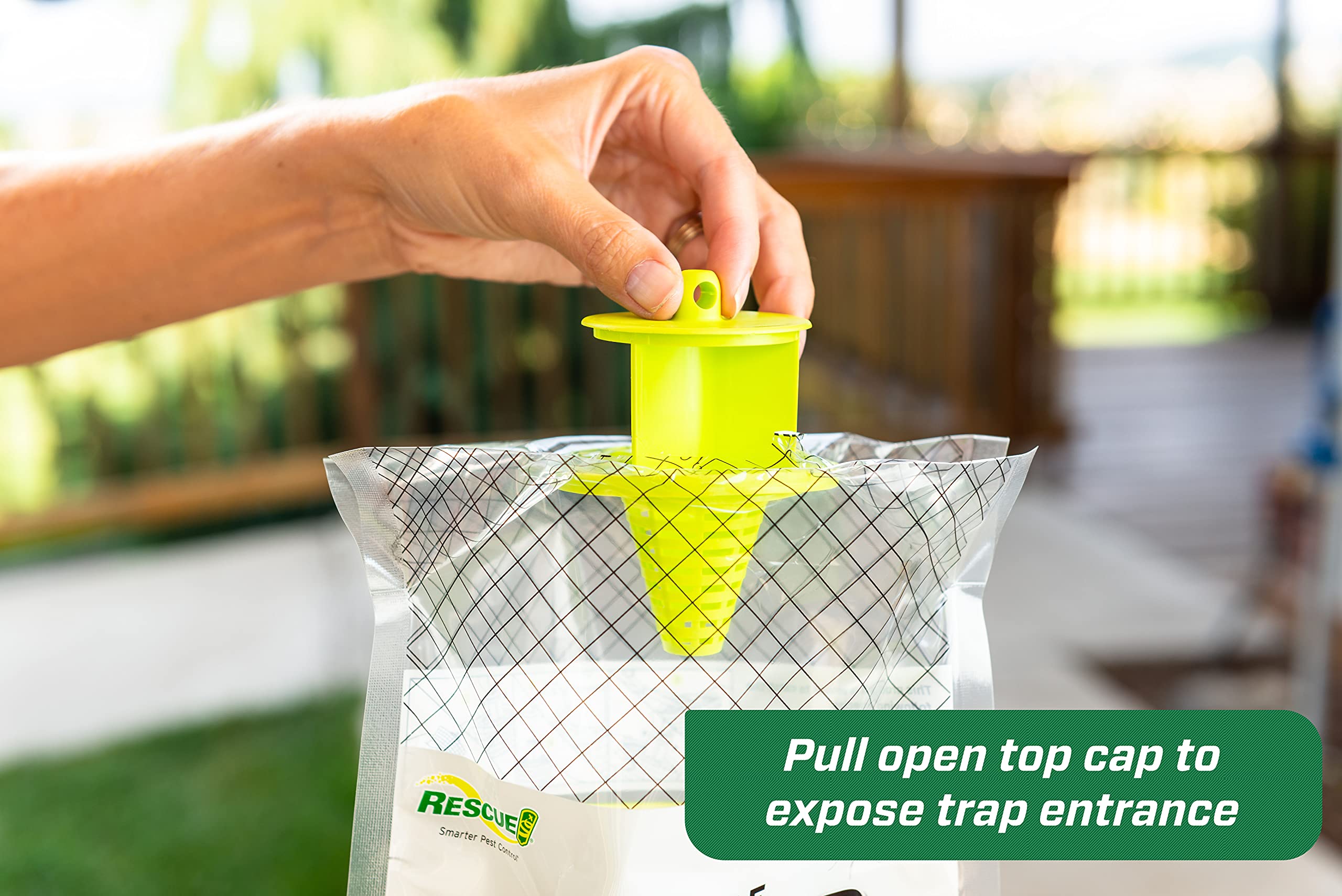 RESCUE! Big Bag Fly Trap cap-entry design captures flies quickly.