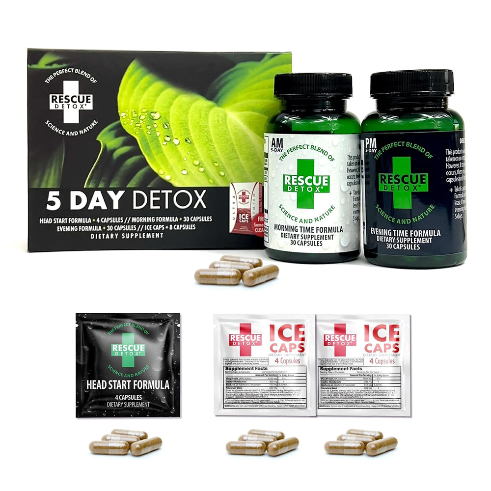 Rescue Detox 5 Day Kit packaging showing the boxed set for a full-body cleanse.
