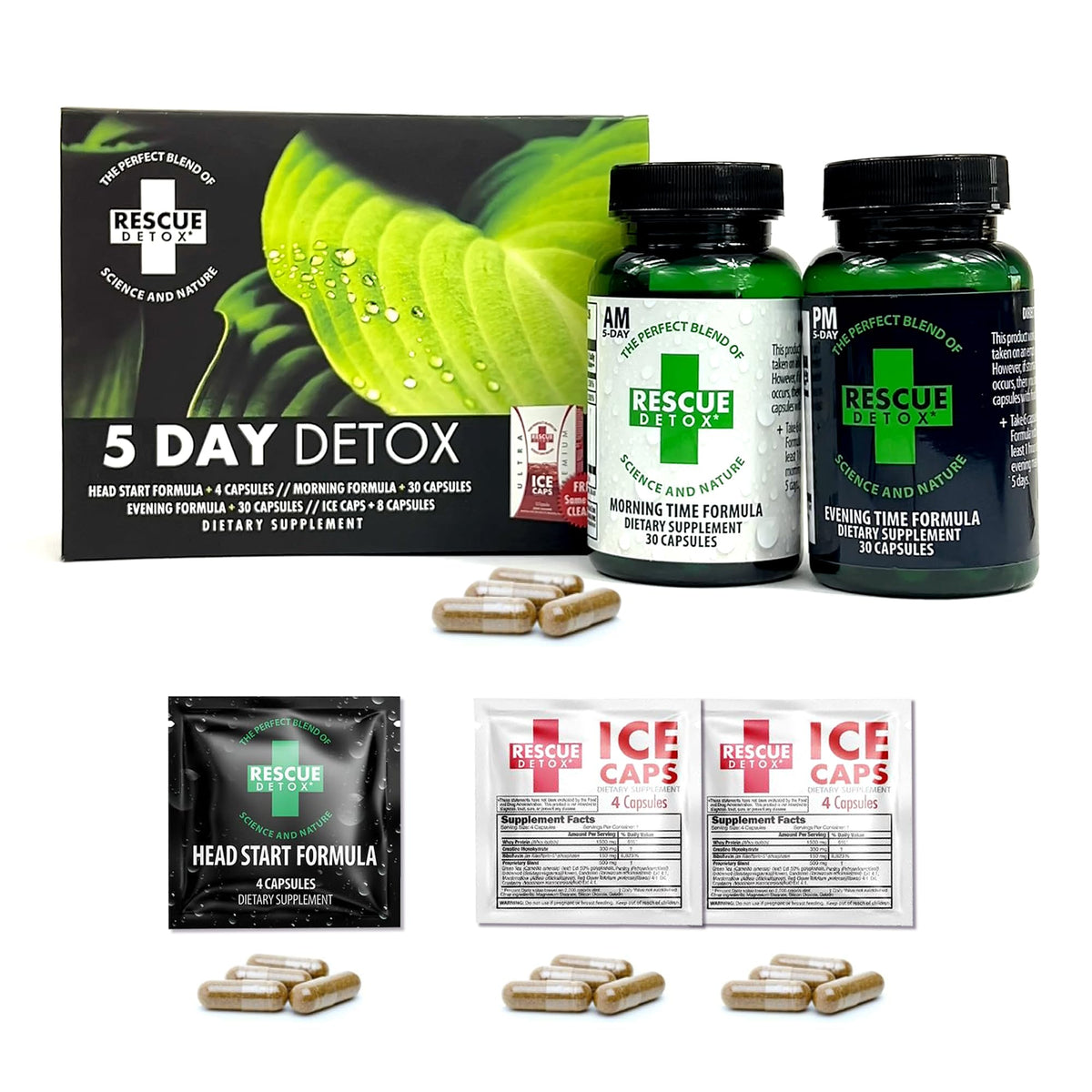 Rescue Detox 5 Day Kit packaging showing the boxed set for a full-body cleanse.
