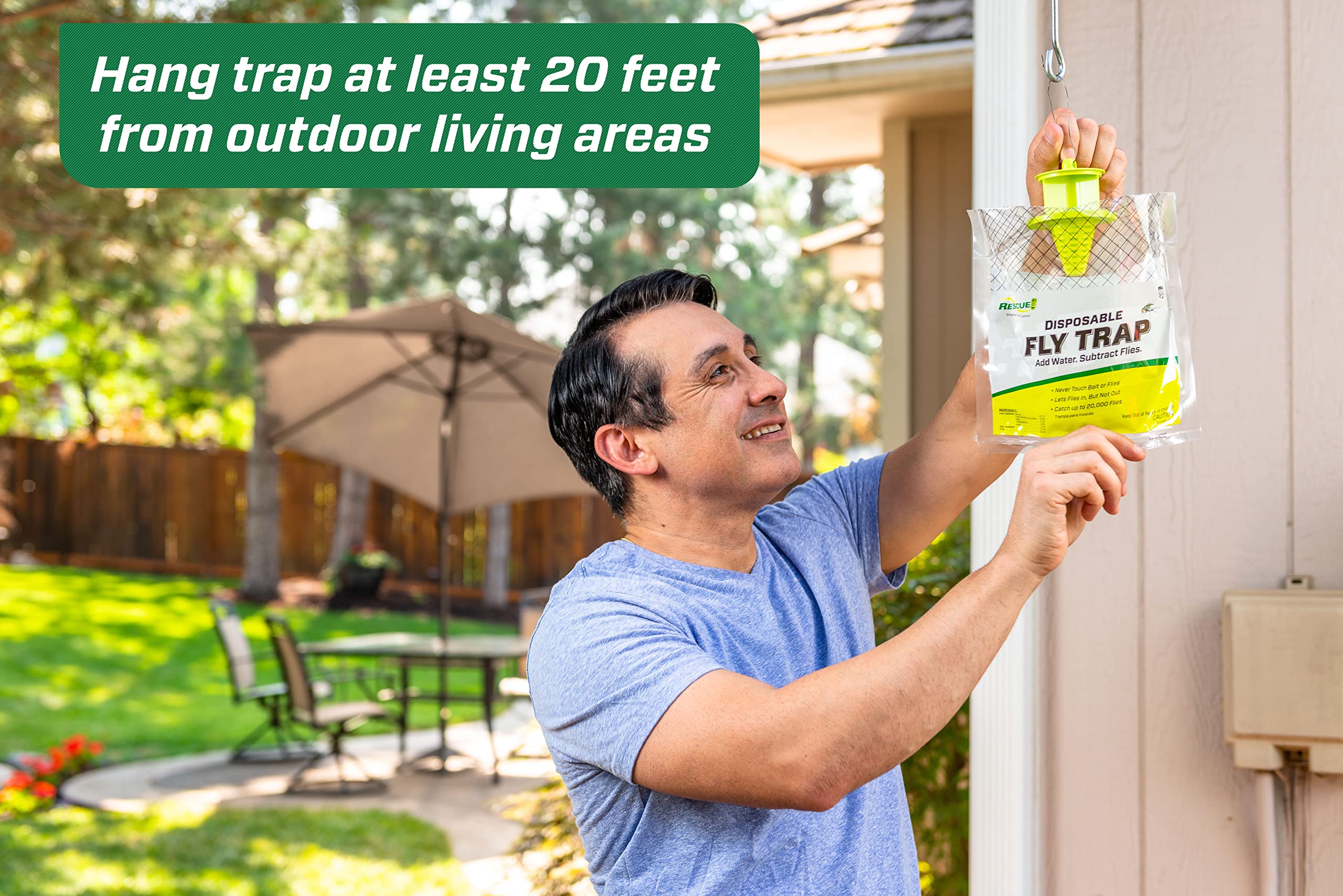 RESCUE! USA-made fly trap emblem demonstrates trusted manufacturing origin.