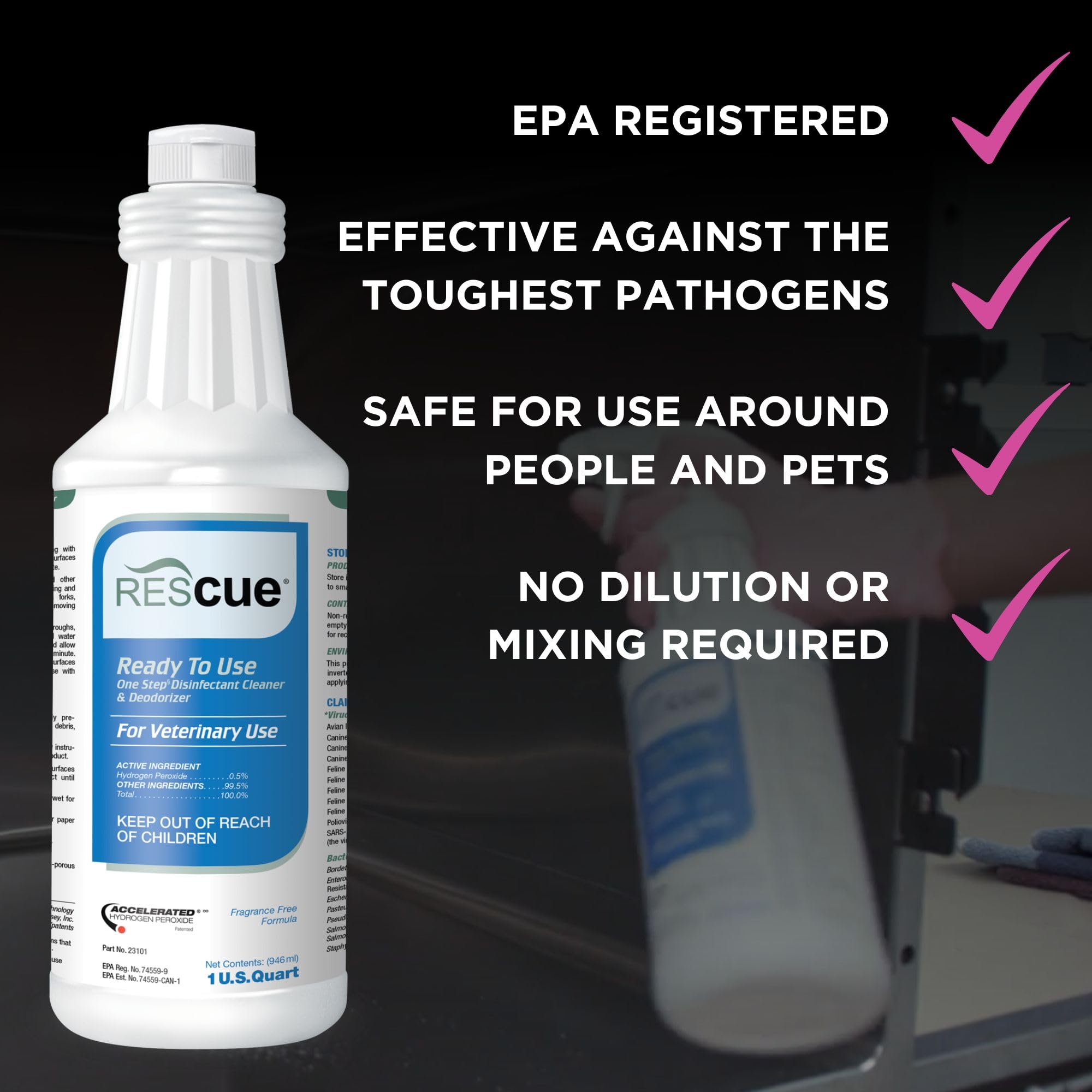 REScue One-Step kennel disinfection on cages — safe for animals