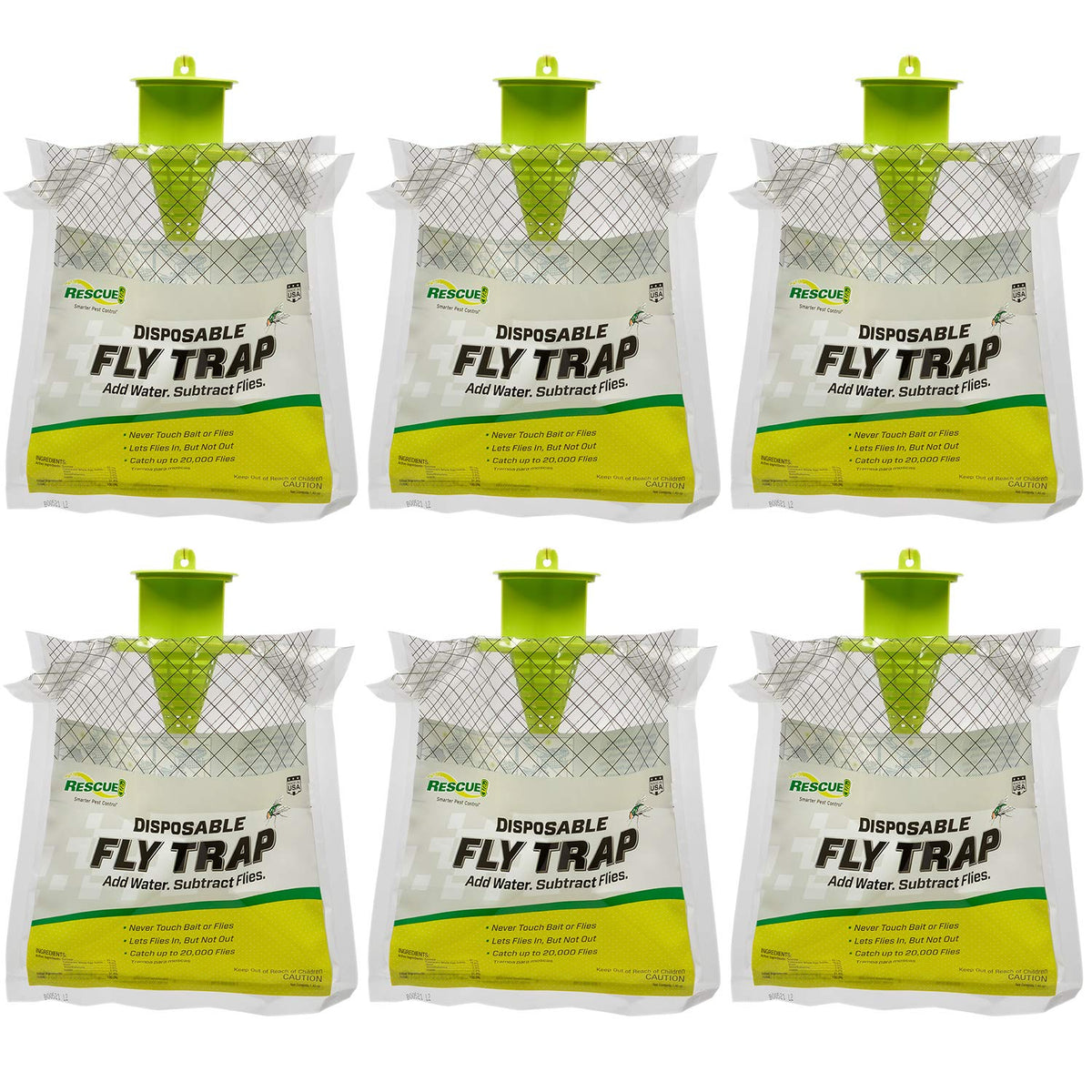 RESCUE! Outdoor hanging fly trap six-pack ready for outdoor fly control