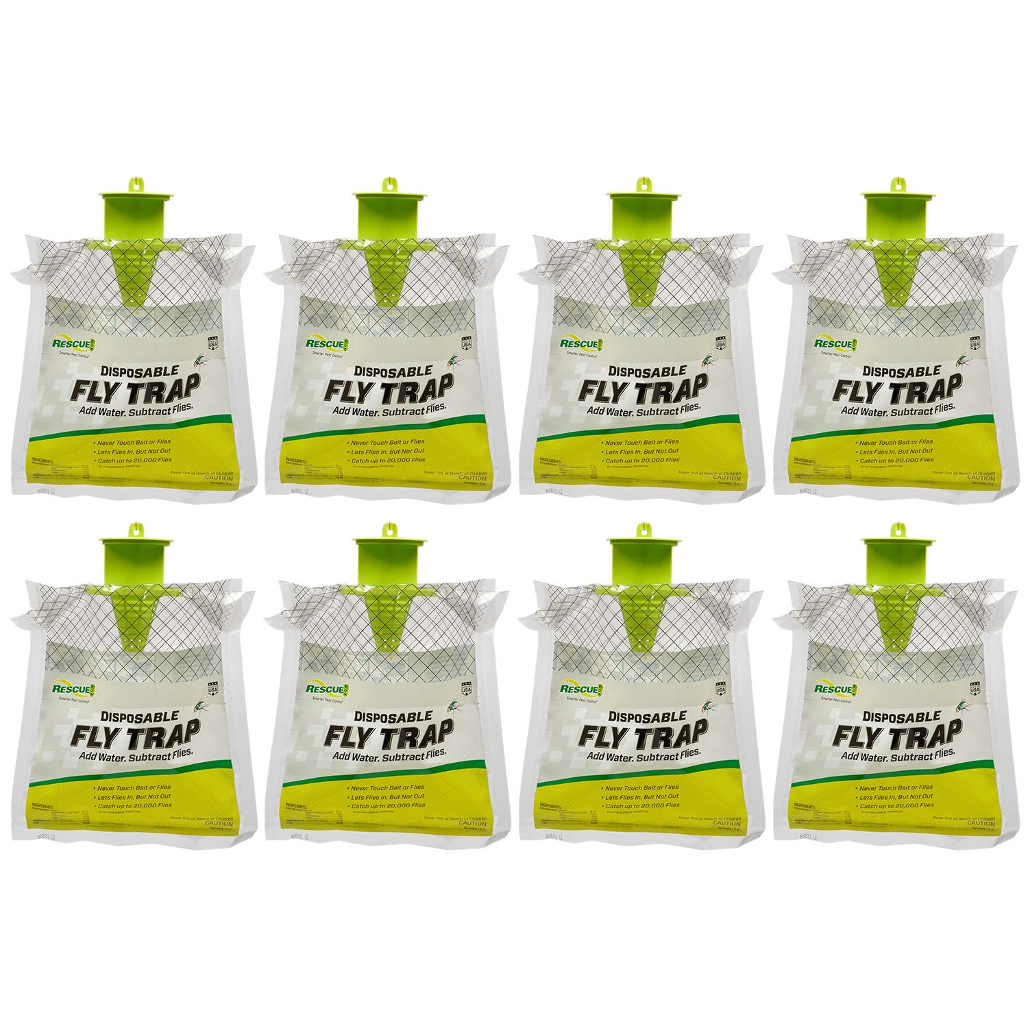 RESCUE! outdoor hanging fly trap package with eight traps for yard fly control.