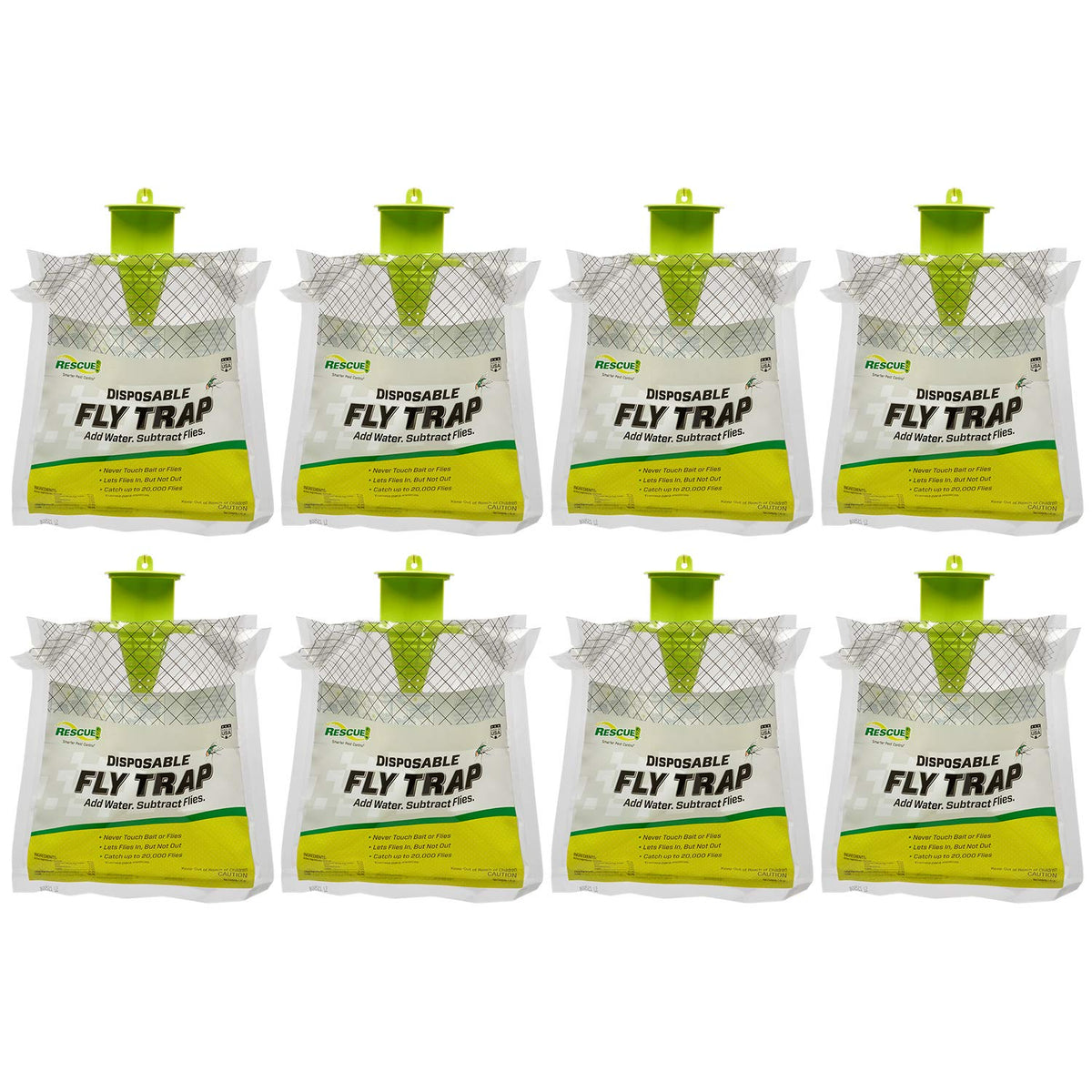 RESCUE! outdoor hanging fly trap package with eight traps for yard fly control.