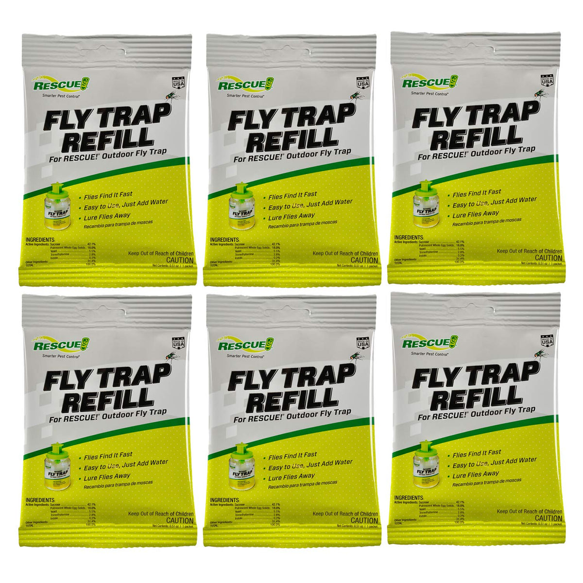 RESCUE! Fly Trap Refill for outdoor use in a 6-pack