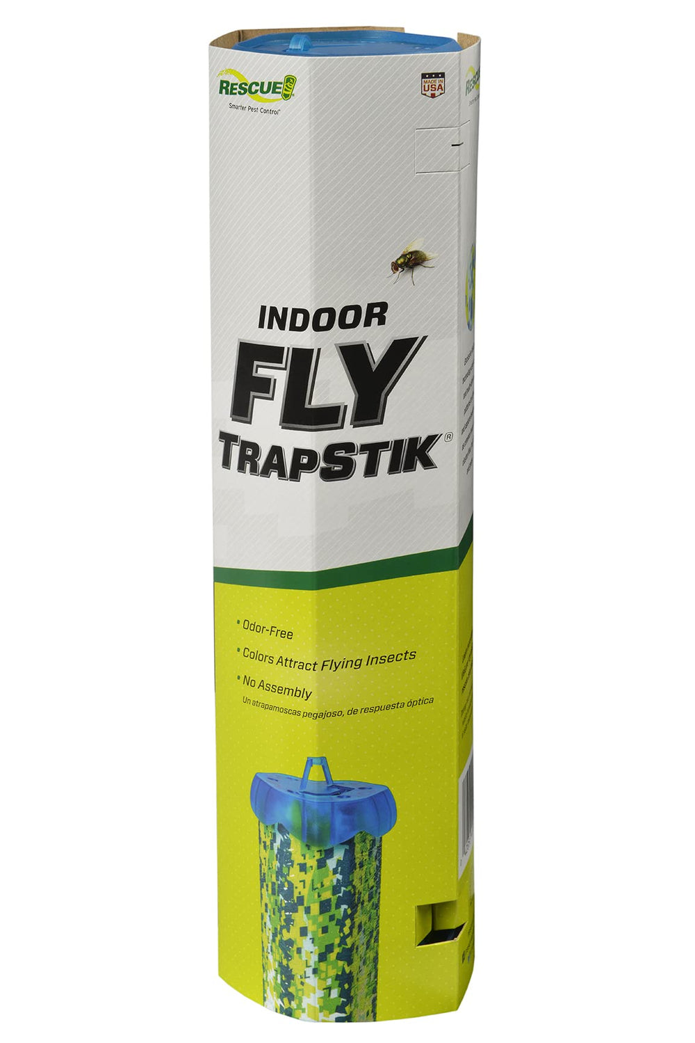 Rescue TrapStik in use catching flies in a kitchen area.