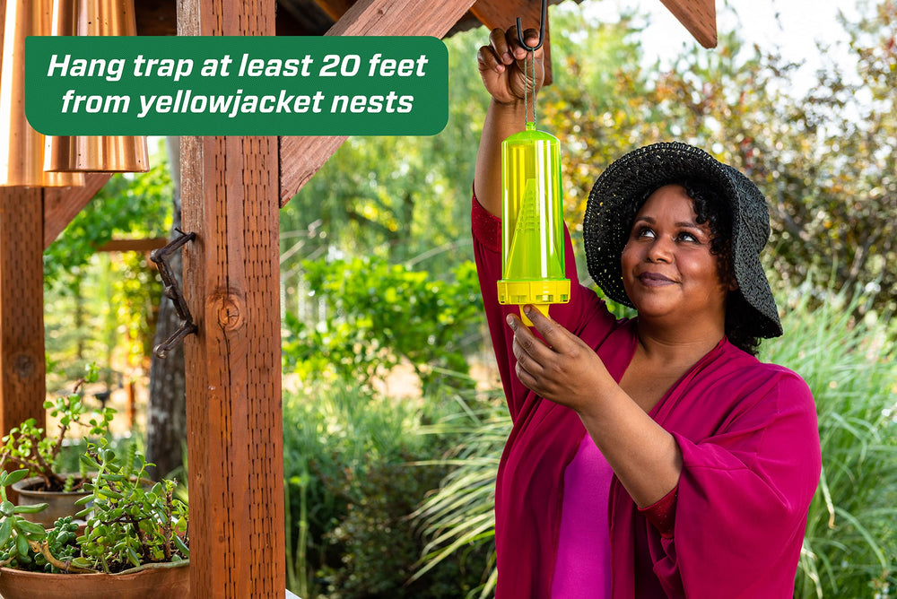 RESCUE! weather-resistant trap shown in outdoor setting.