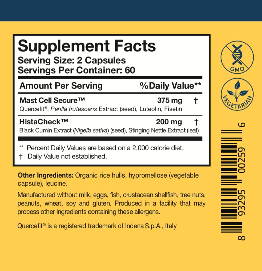 Researched Nutritionals HistaQuel Mast Cell Secure Complex close-up with key ingredients