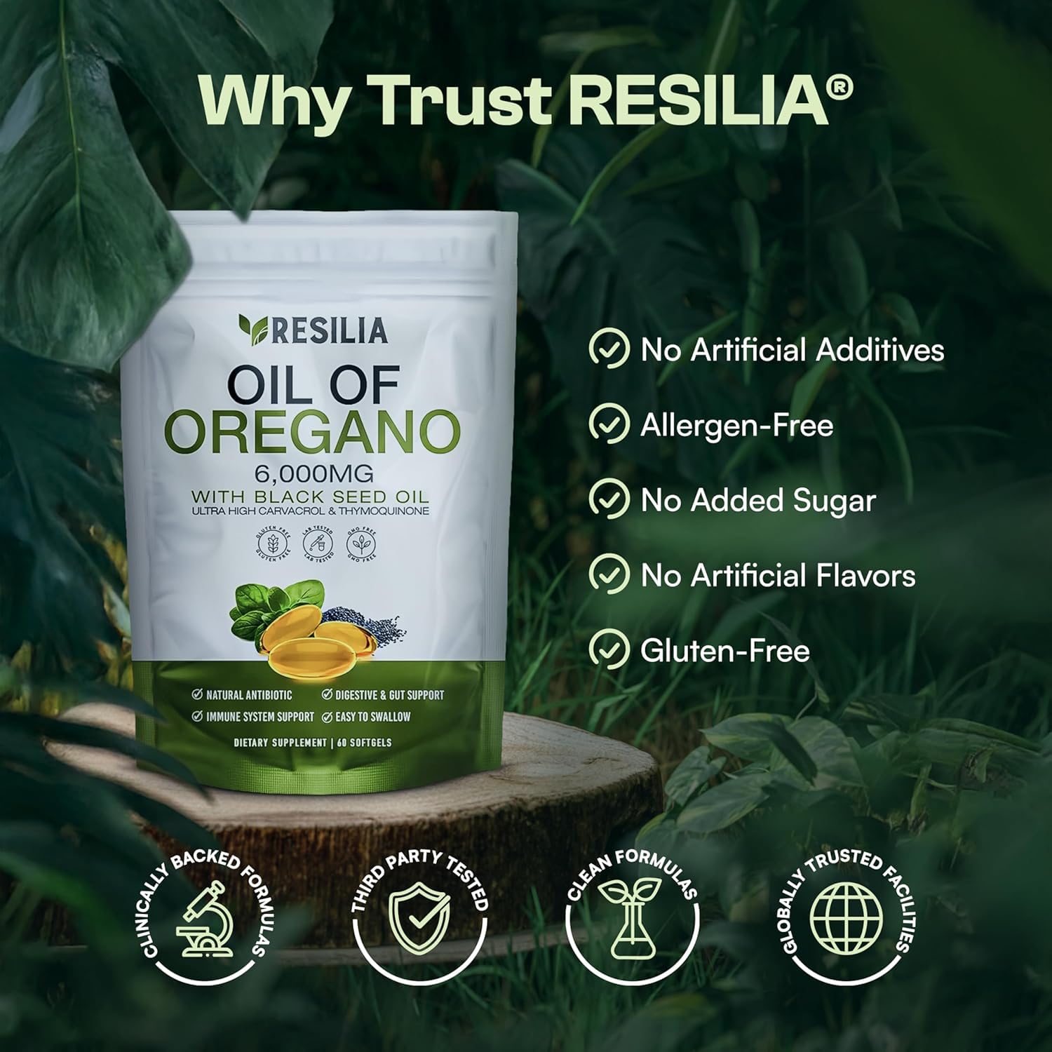 Resilia easy-to-take softgel with black seed oil for on-the-go use.