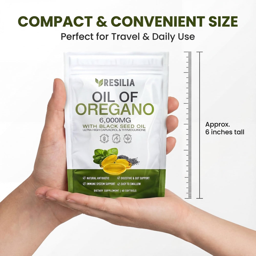 Resilia Oil of Oregano softgels two-pack emphasizes ongoing, convenient use.