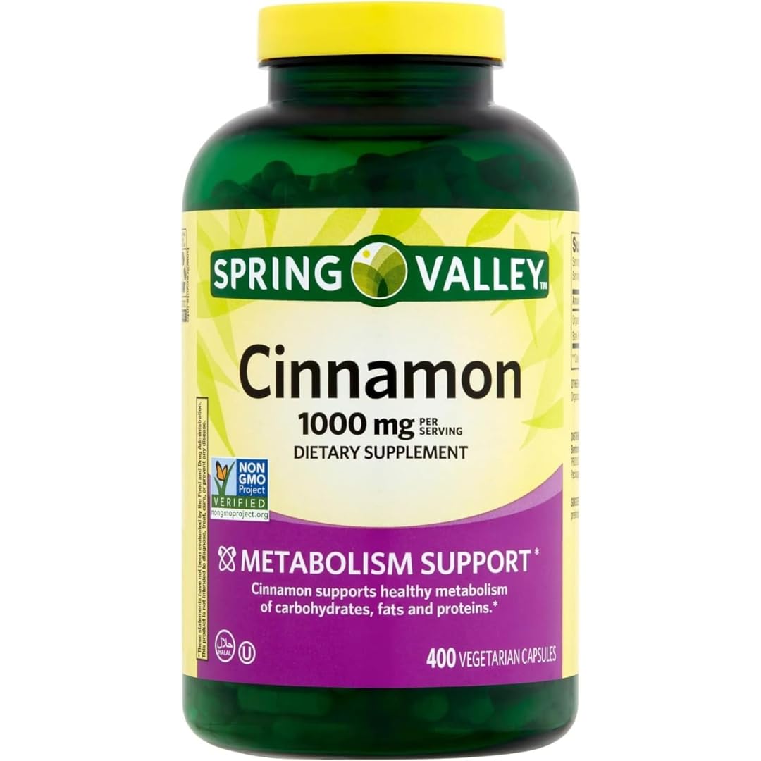 ResMask Spring Valley Cinnamon bottle with 1000 mg capsules supports balanced metabolism.