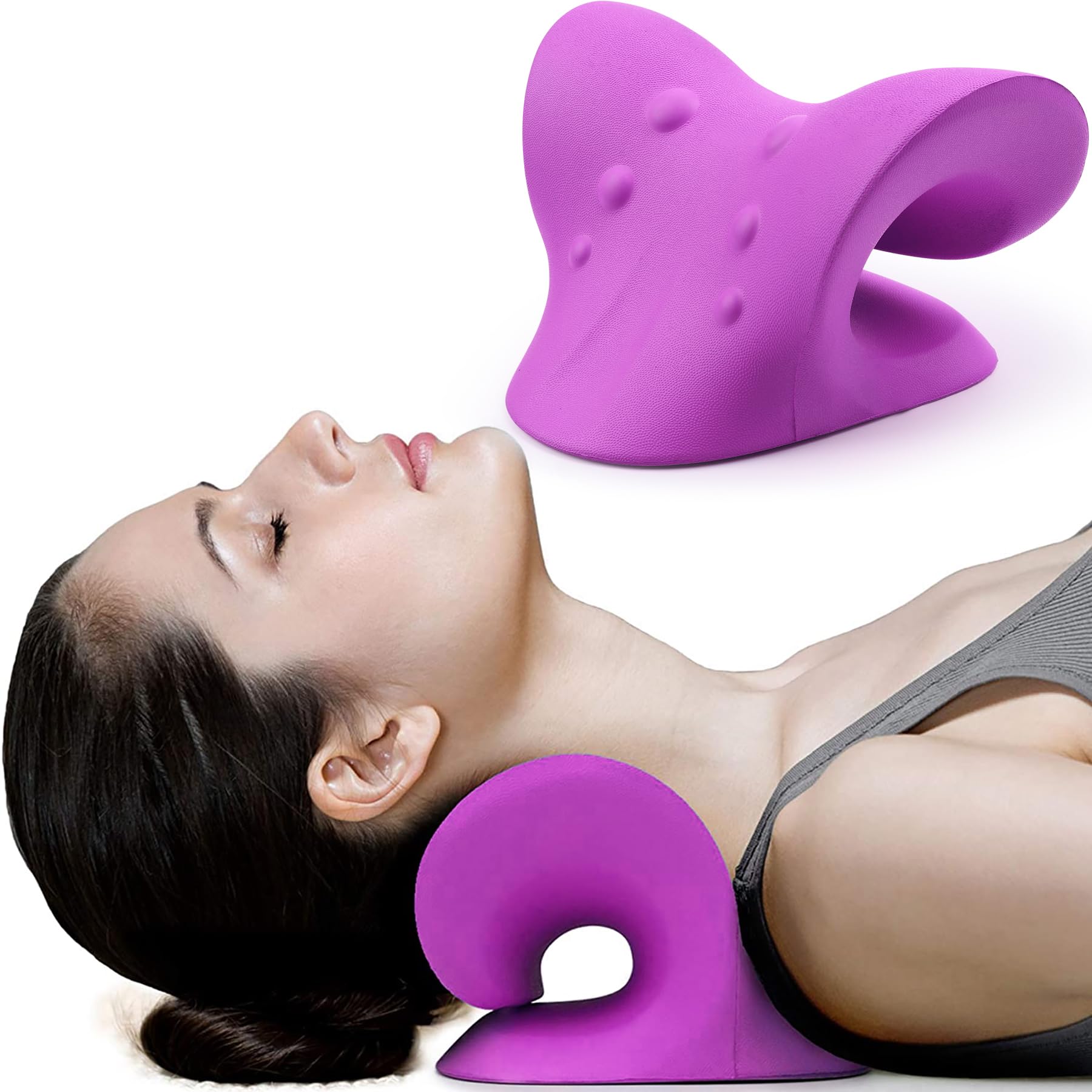 RESTCLOUD neck relaxer on ergonomic curve showing cervical support and traction