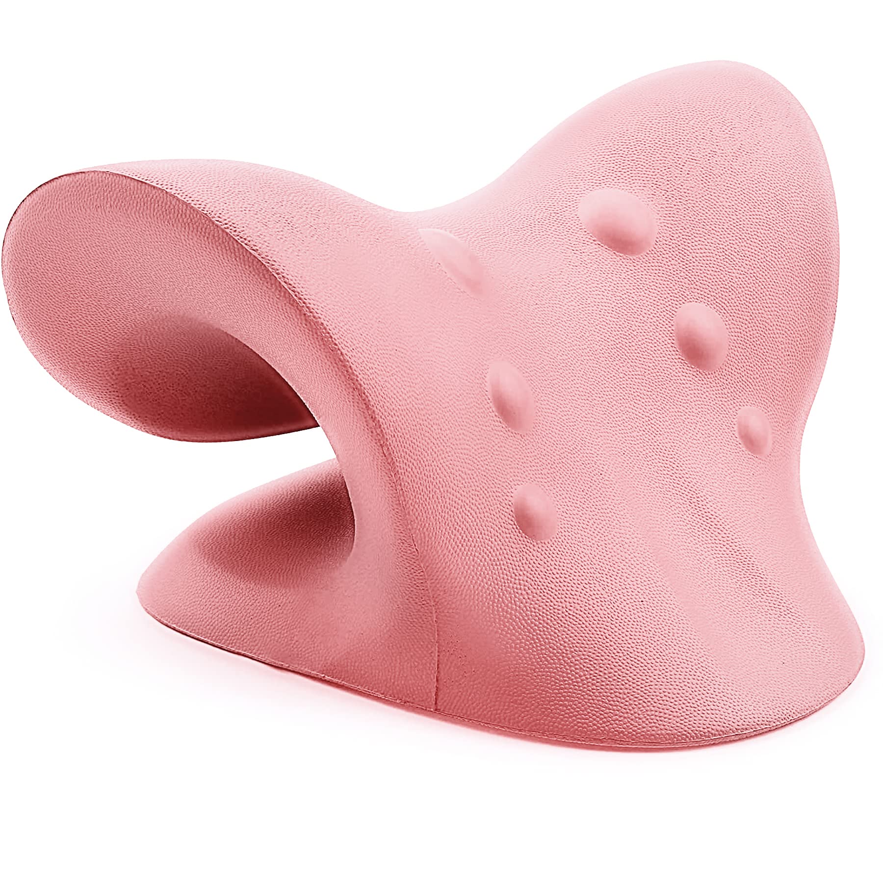 RESTCLOUD user relaxing neck stretch on floor signals practical at-home relief potential.