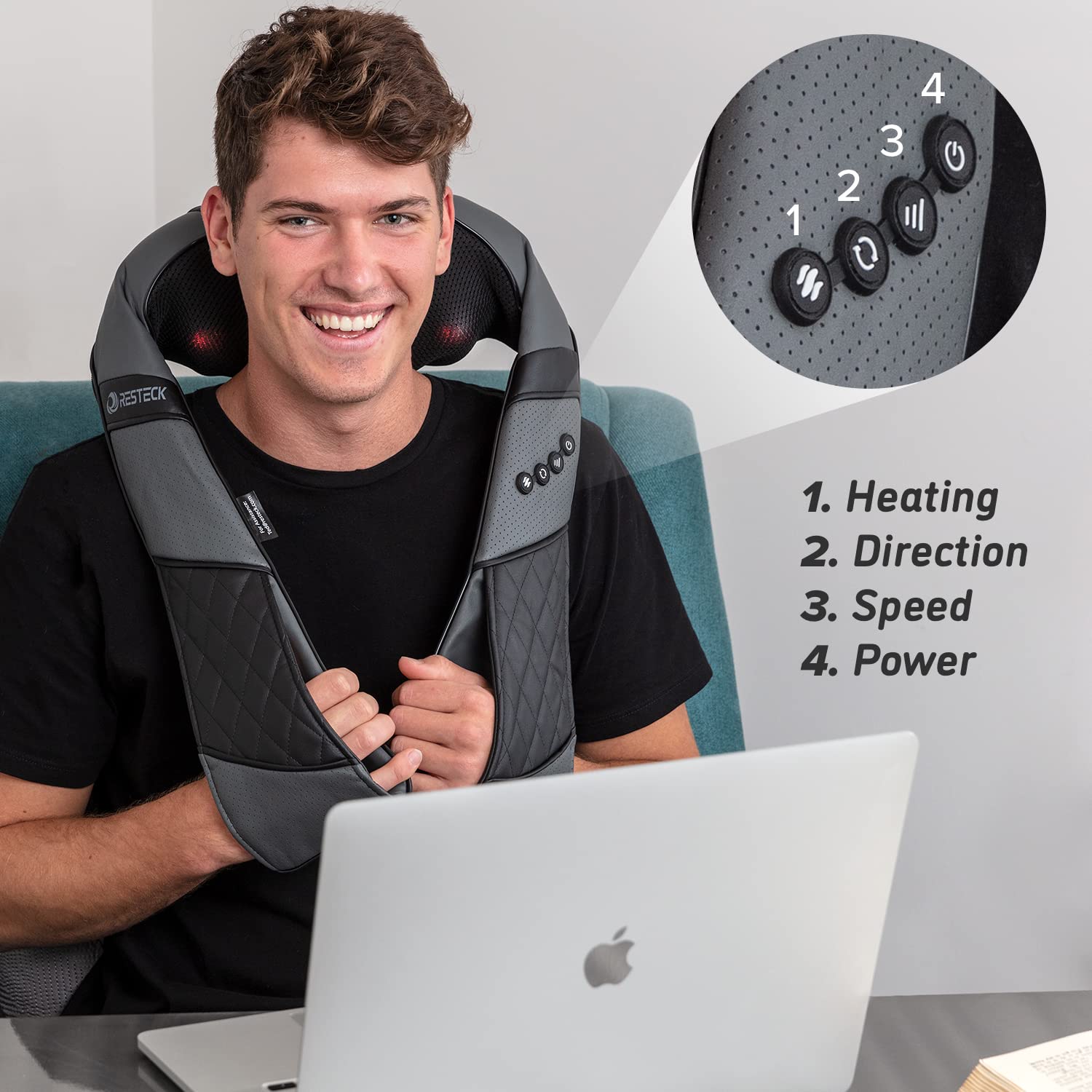 RESTECK massager heat control buttons customize comfort
