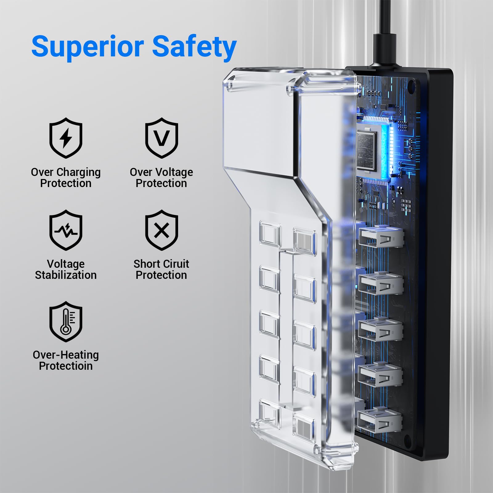 Resypey 10-Port USB Charger Station cable management keeps cords neat