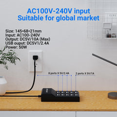 Resypey 10-Port USB Charger Station on a desk for clutter-free setup