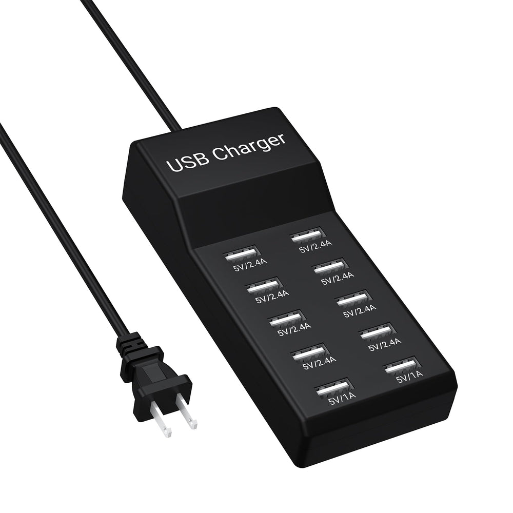Resypey 10-Port USB Charger Station front view for organized desk charging