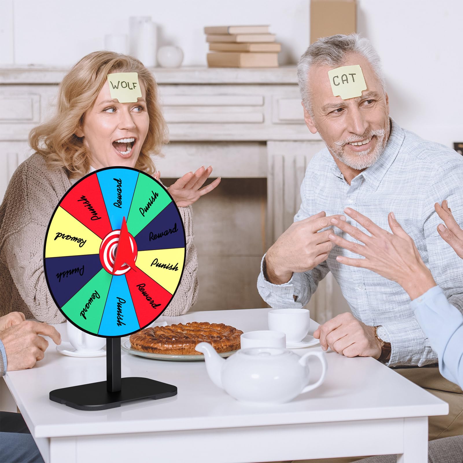 Retbtnm prize wheel includes cloth for quick wipe-down after use.