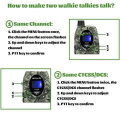 Retevis RT628 camo walkie talkie LCD display in use at dusk