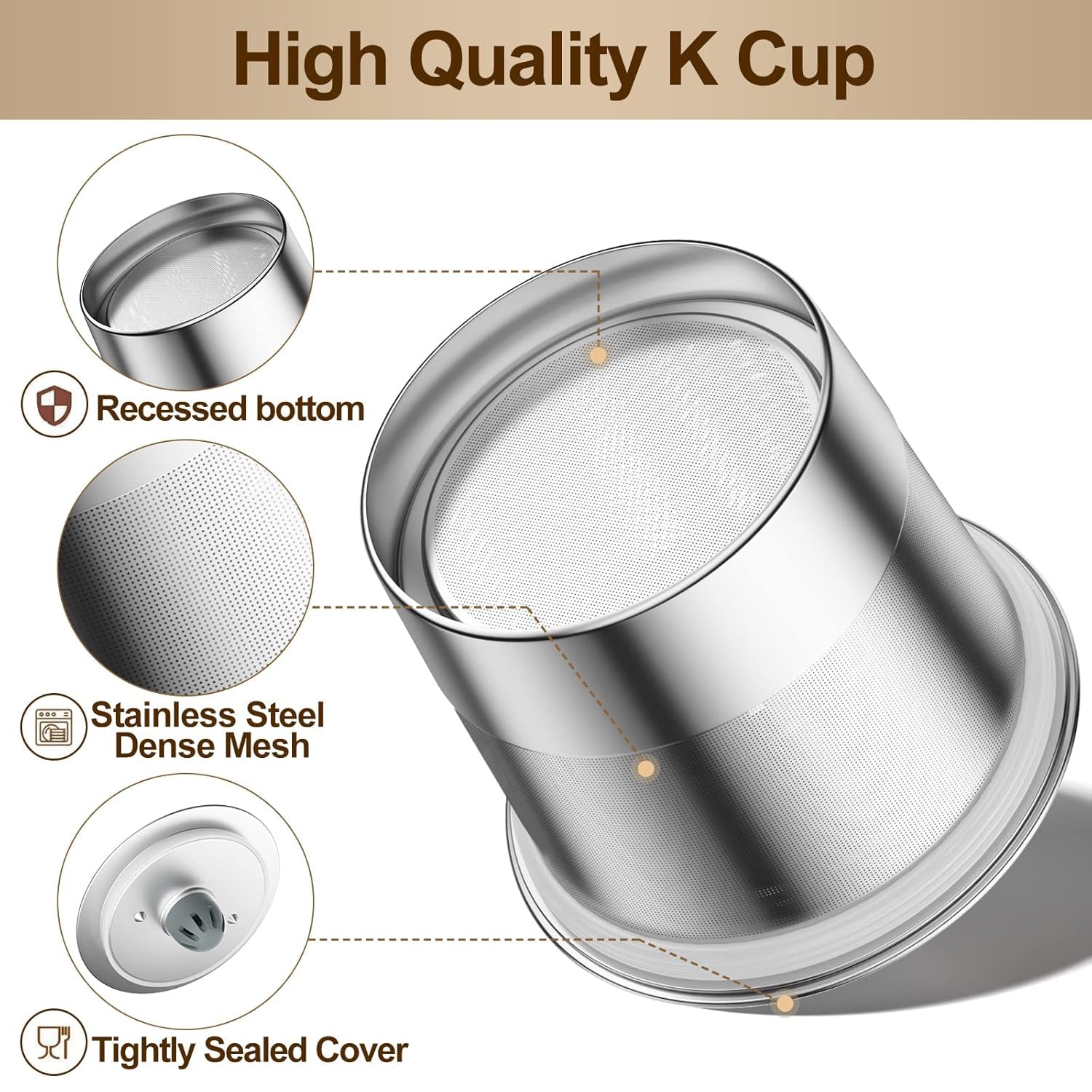RETHONE K Cup 304 stainless steel highlights rust-free, durable material