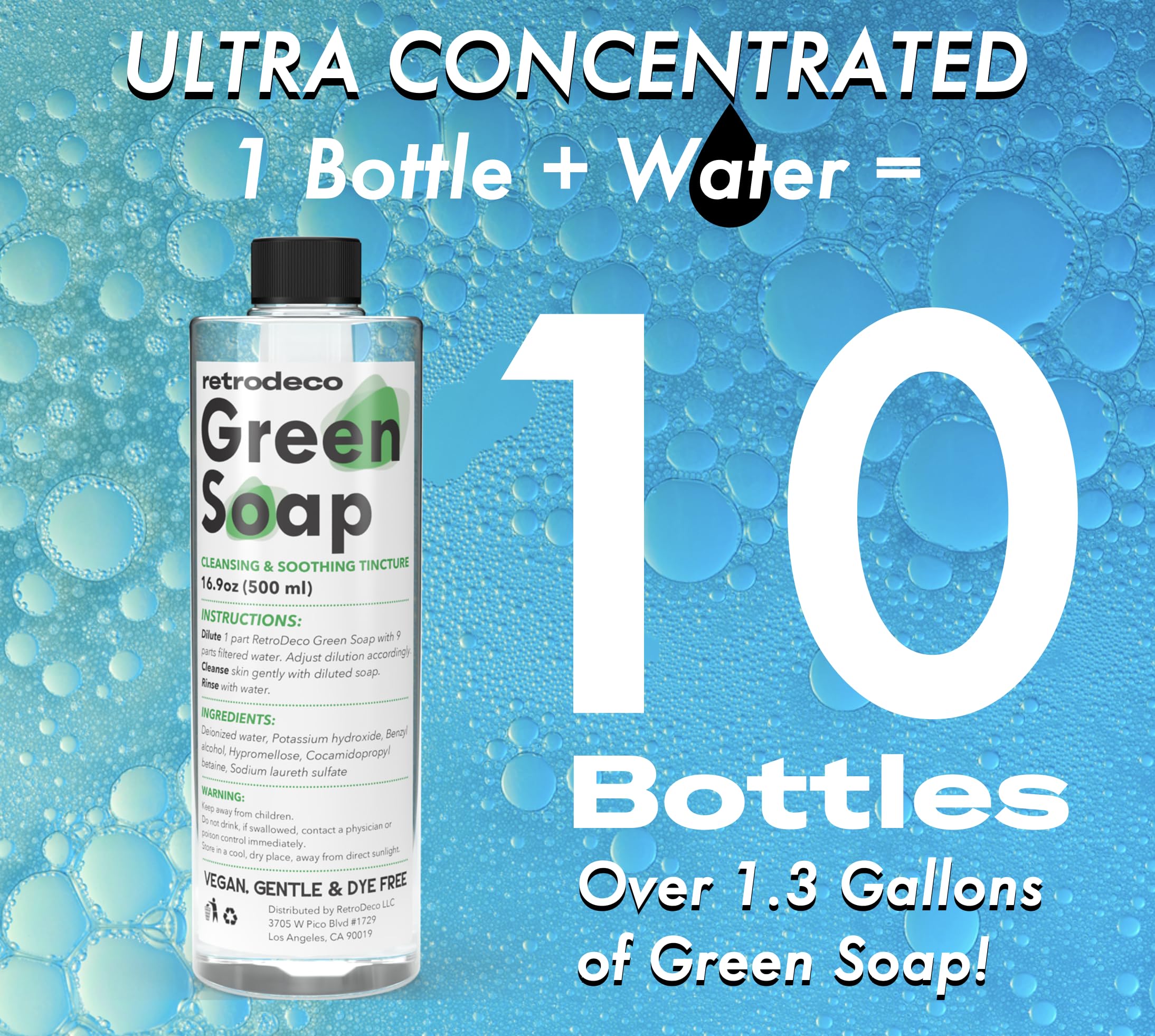 RetroDeco Green Soap vegan formula emphasizes natural ingredients for cleansing.