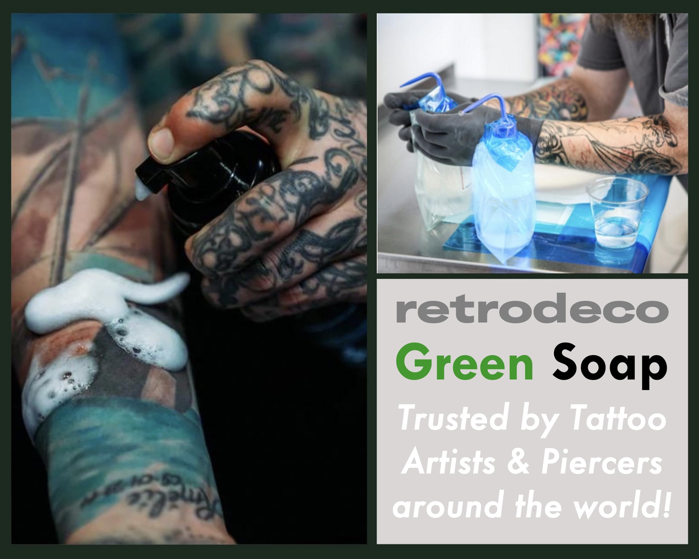 RetroDeco Green Soap supports gentle removal of dried residues from skin.