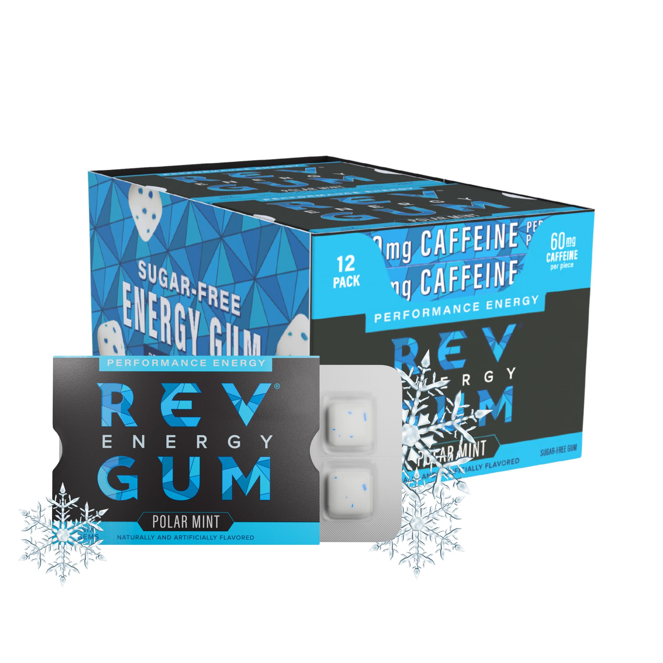 REV Gum sugar-free energy chews support a low calorie option with bold flavor.
