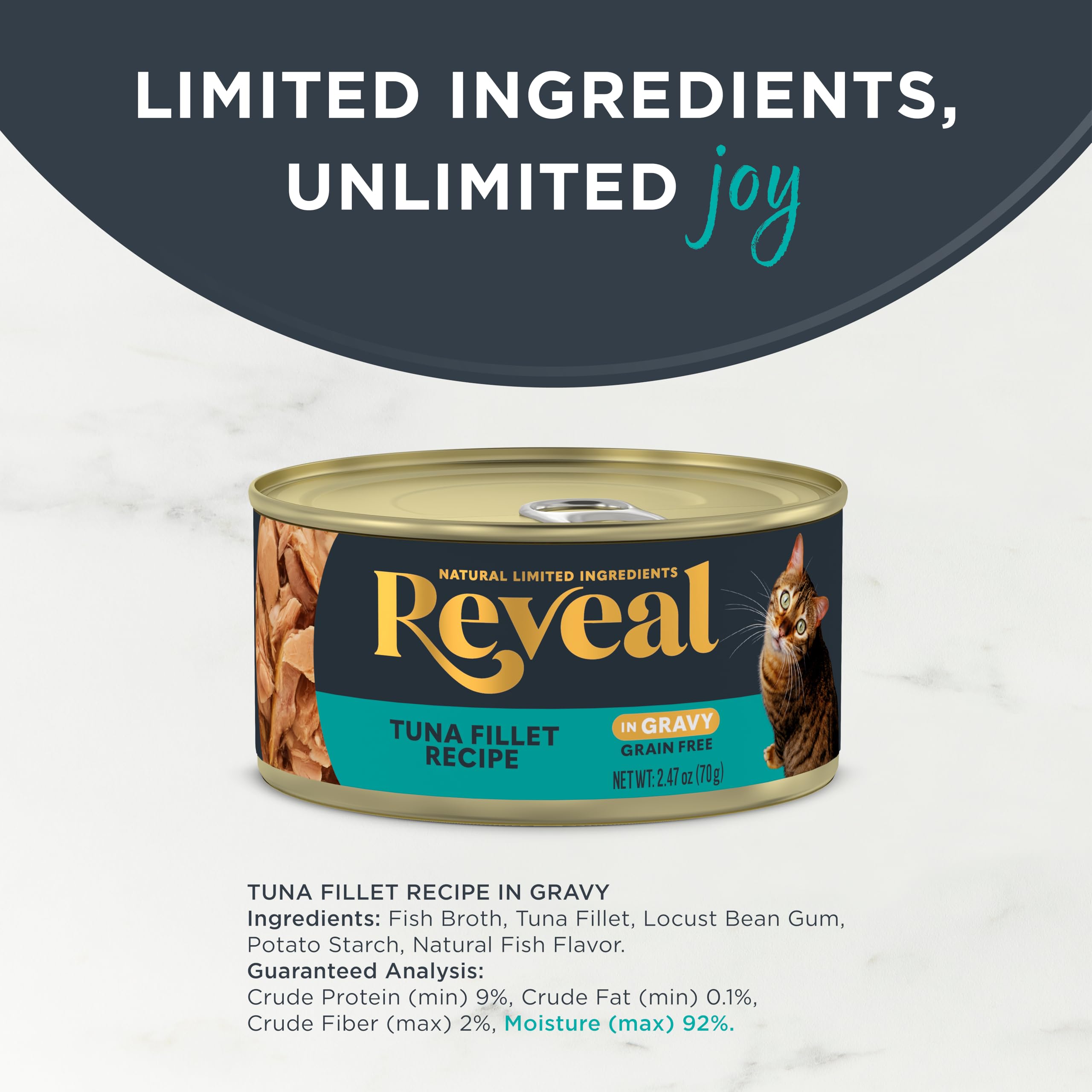 Reveal grain-free high-protein canned cat food supports active, satisfied meals.