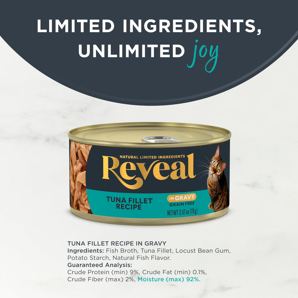 Reveal grain-free high-protein canned cat food supports active, satisfied meals.