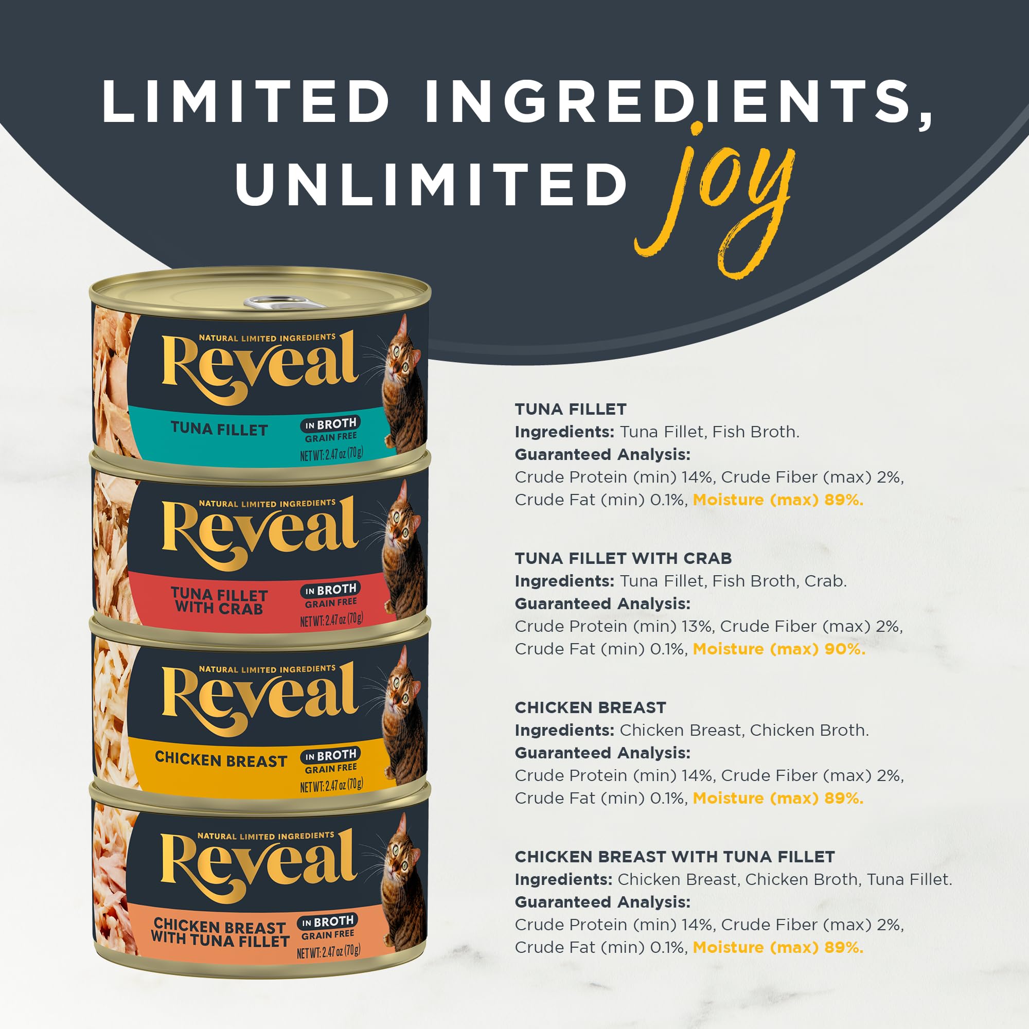 Reveal grain-free, limited-ingredient formula with no artificial additives.