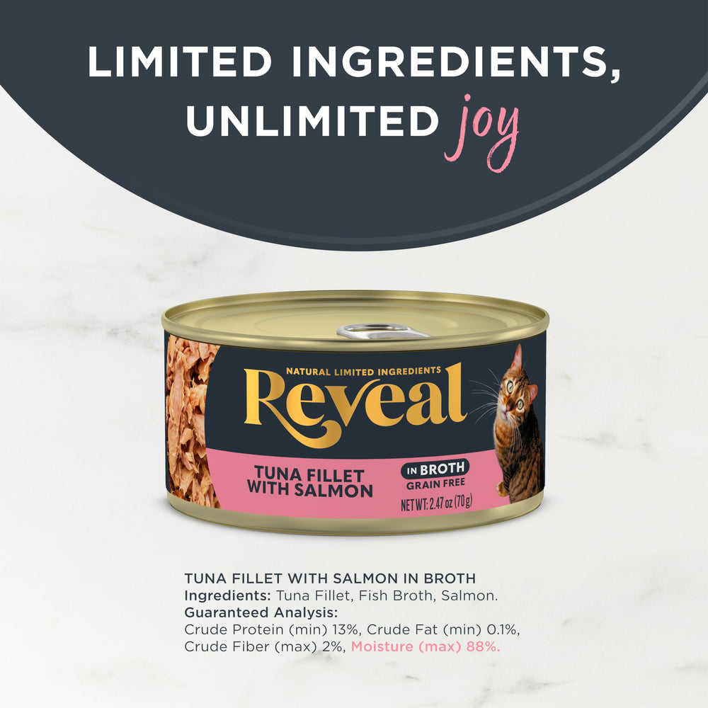 Reveal high-protein cat food — real protein first for satisfaction.