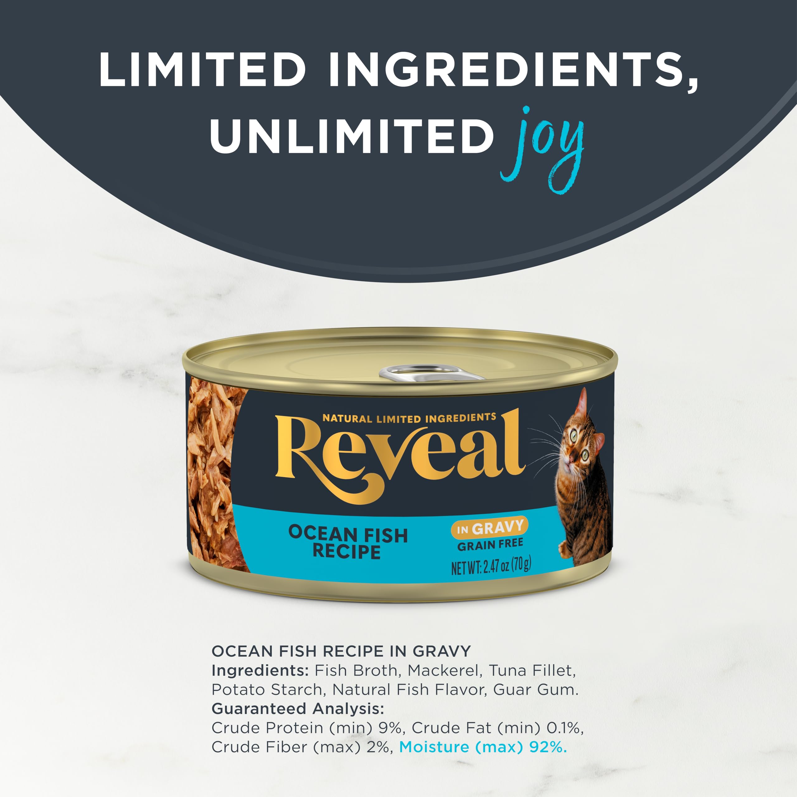 Reveal high-protein cat food: prime protein first for mindful, tasty meals.