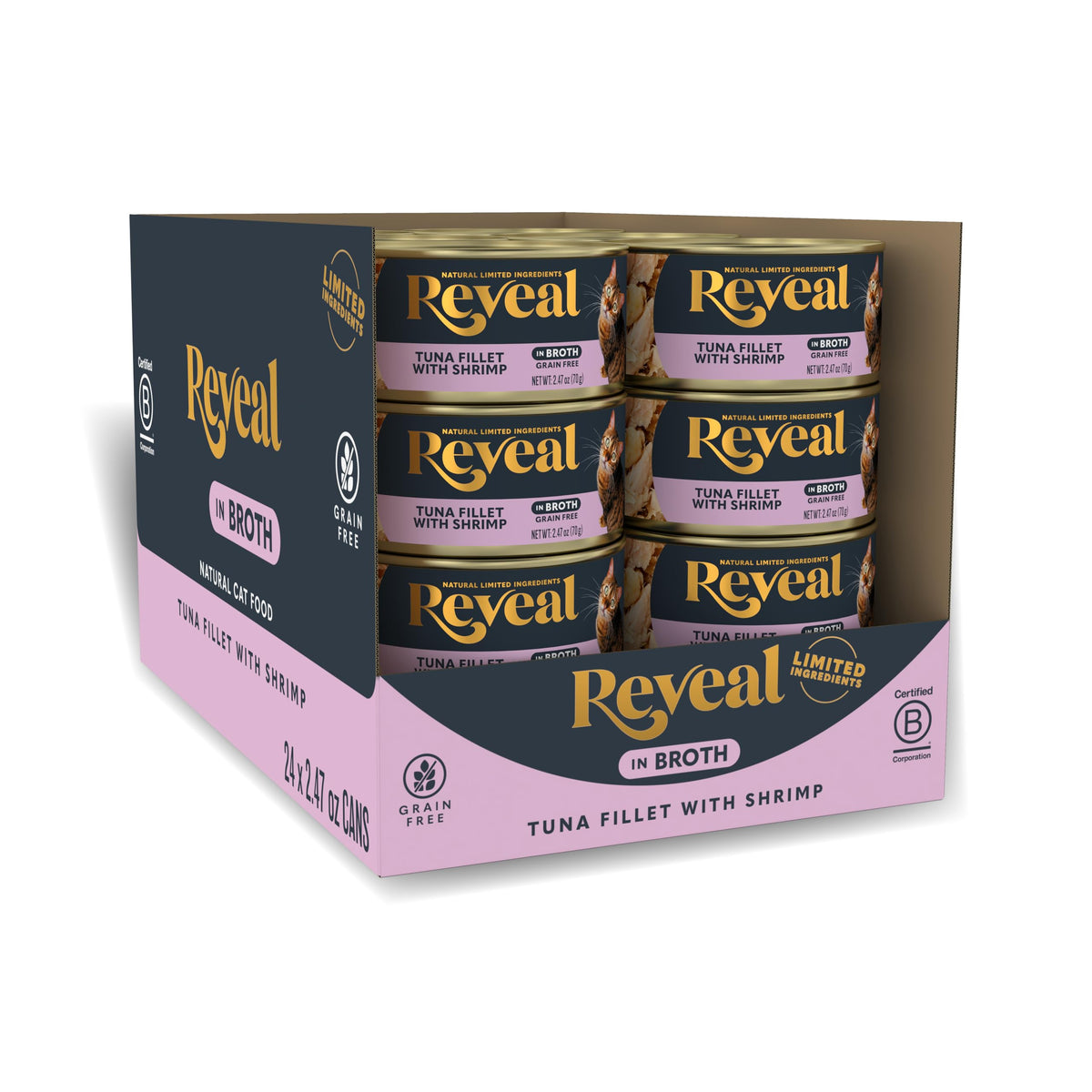 Reveal natural wet cat food packaging highlights limited ingredients and transparency