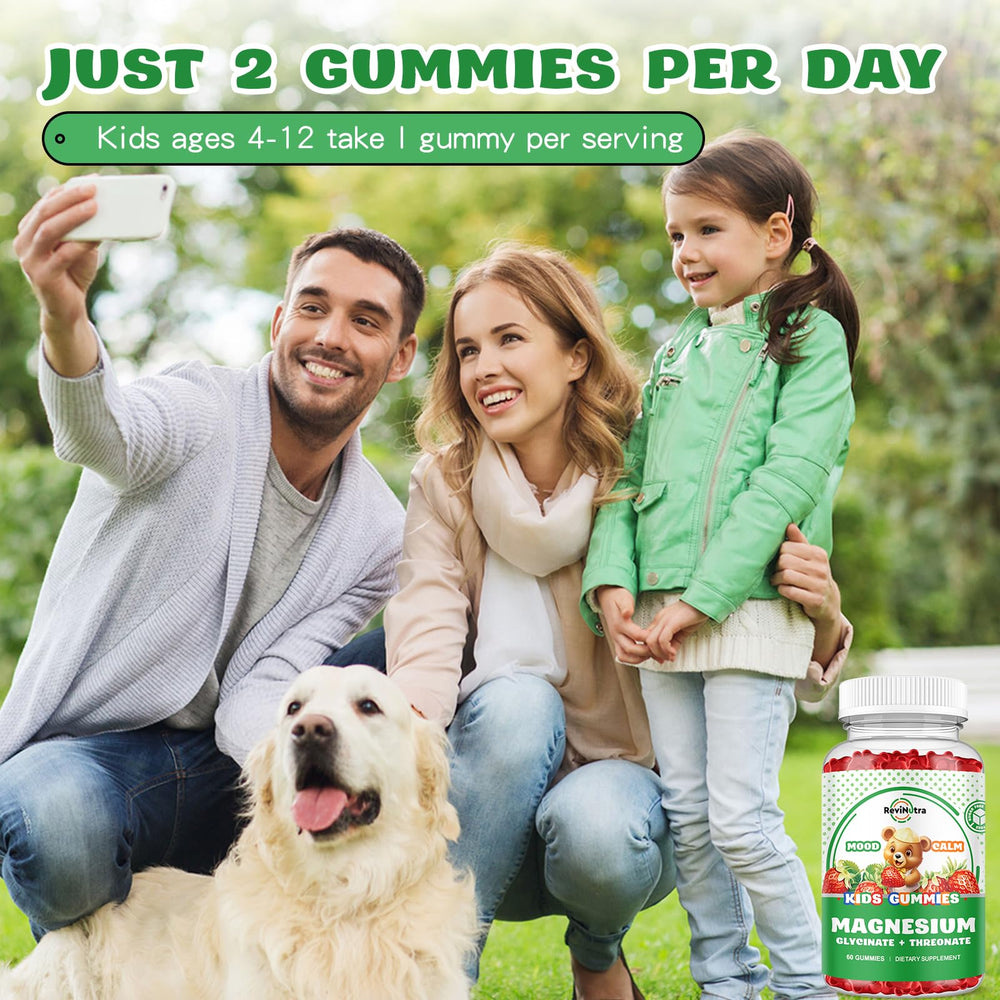 ReviNutra Magnesium Complex Gummies closeup demonstrates easy, non-pill use.