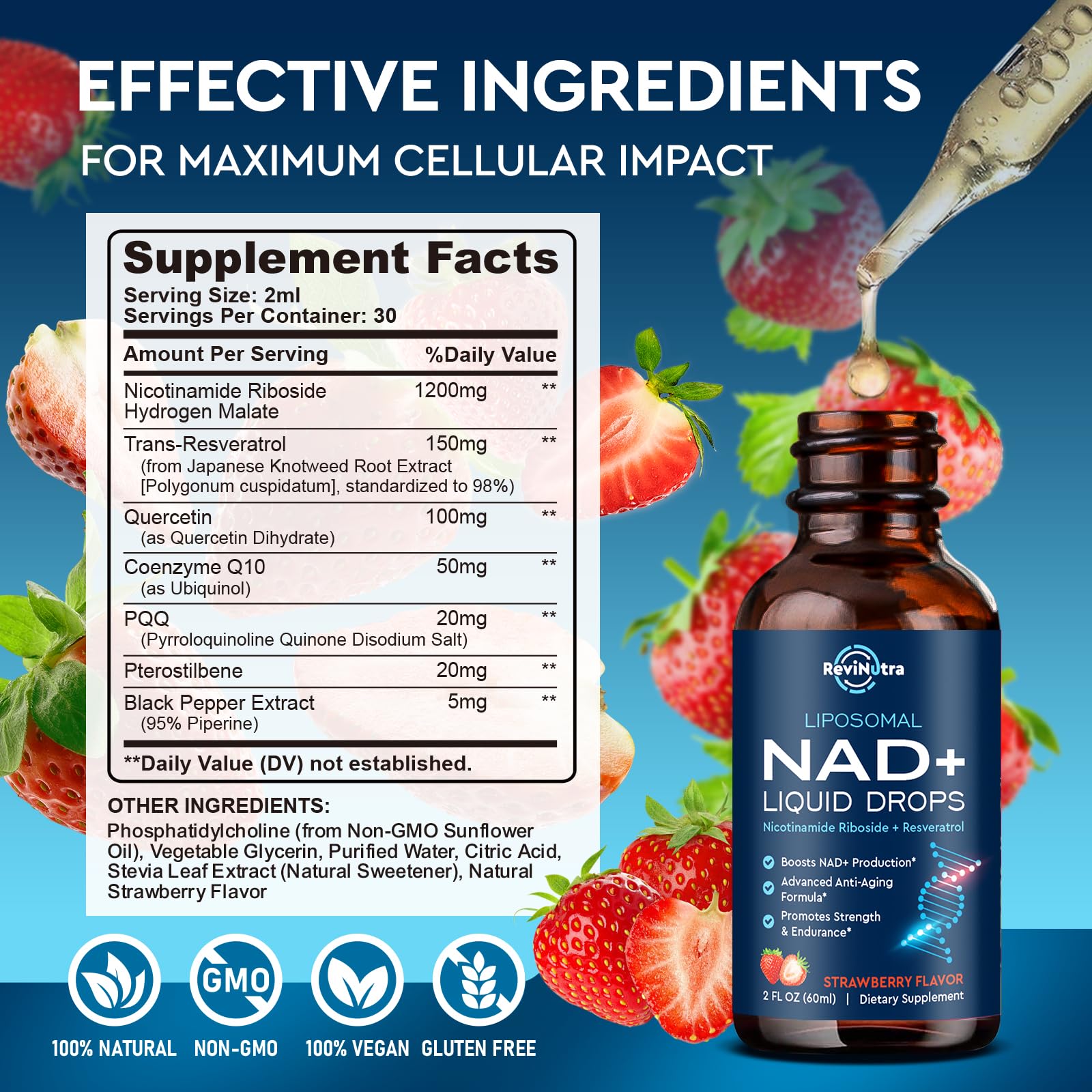ReviNutra liposomal formula delivers nutrients efficiently for daily wellness.