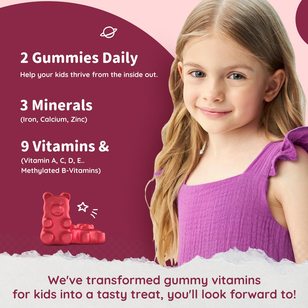 ReviNutra iron gummies kids bottle label with clear dosing and ingredients.