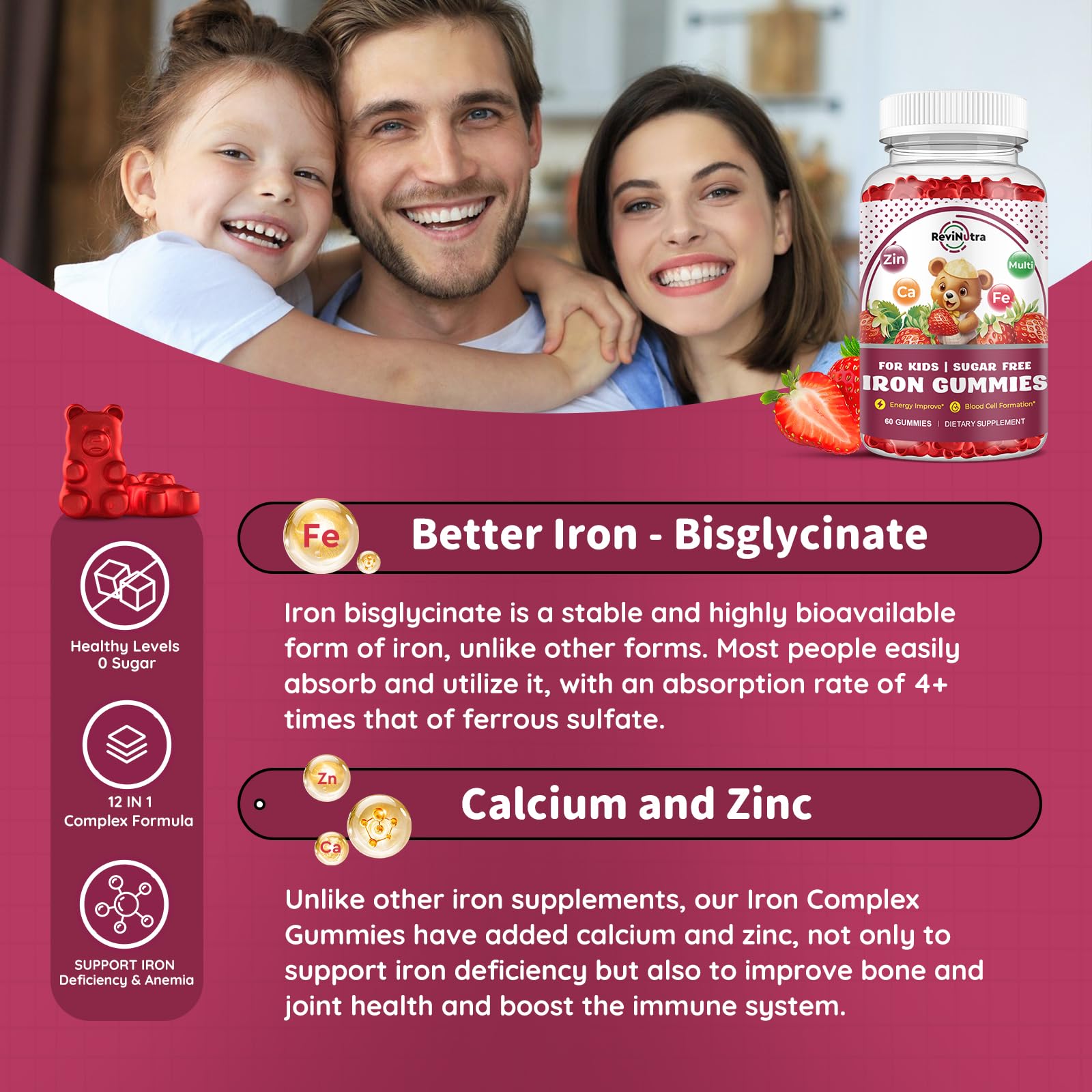 ReviNutra kids multivitamin ingredients display bright vitamin blend.