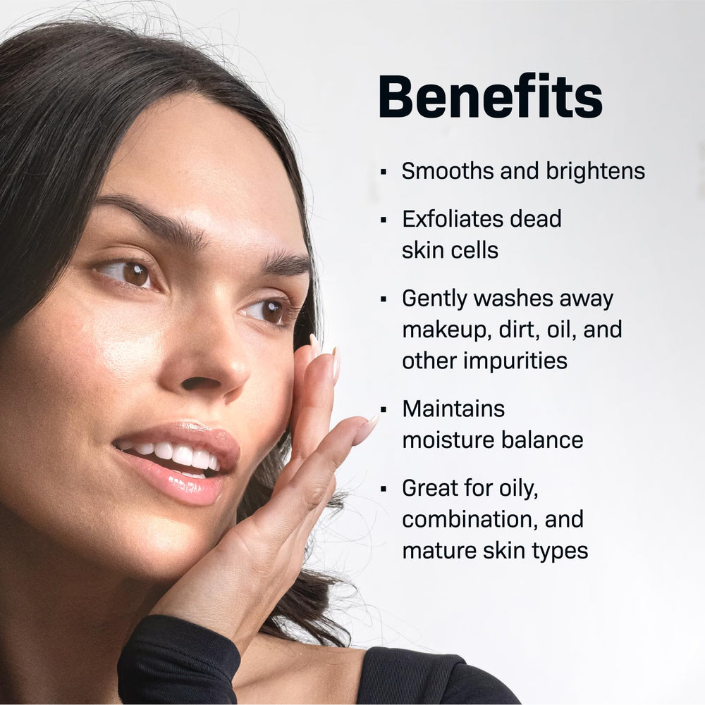 Revision Skincare Brightening Facial Wash label close-up highlighting vitamin C and E
