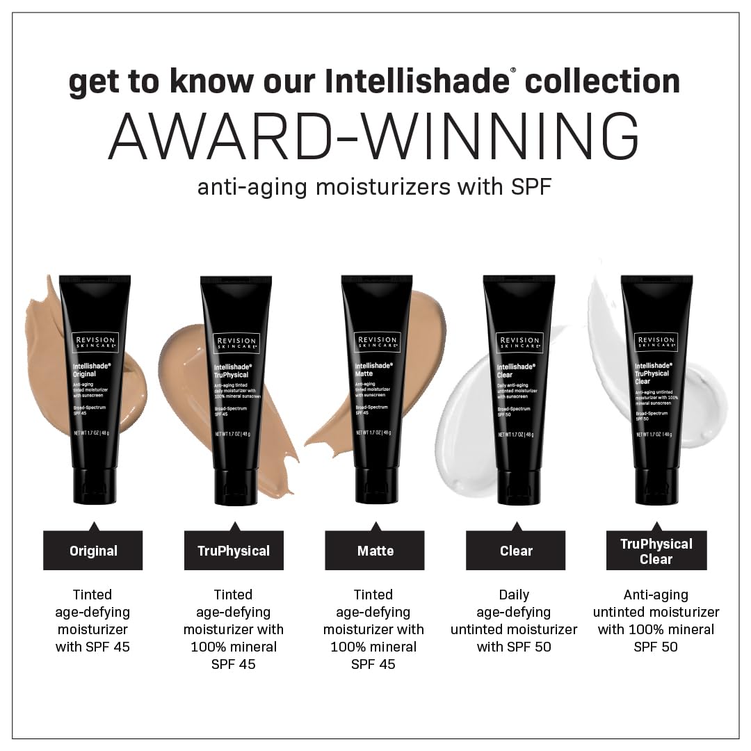 Revision Skincare Intellishade Clear SPF 50 invisible finish blends with skin tones.