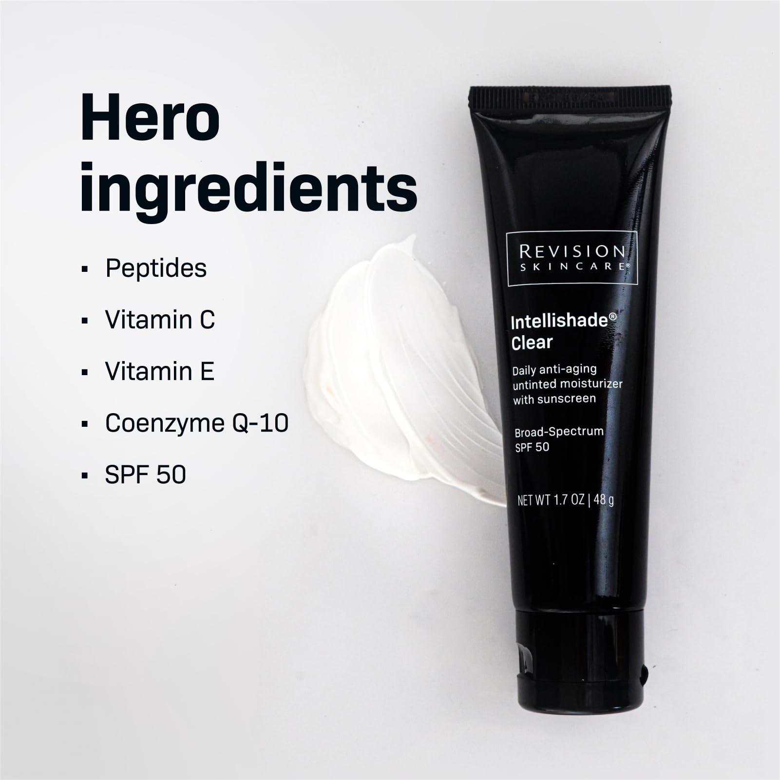 Revision Skincare Intellishade Clear SPF 50 close up texture emphasizes oil free hydration.