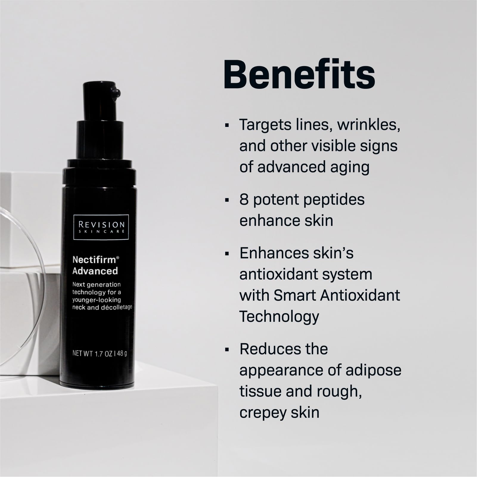 Revision Skincare Nectifirm Advanced neck-cream texture during application for smooth hydration.