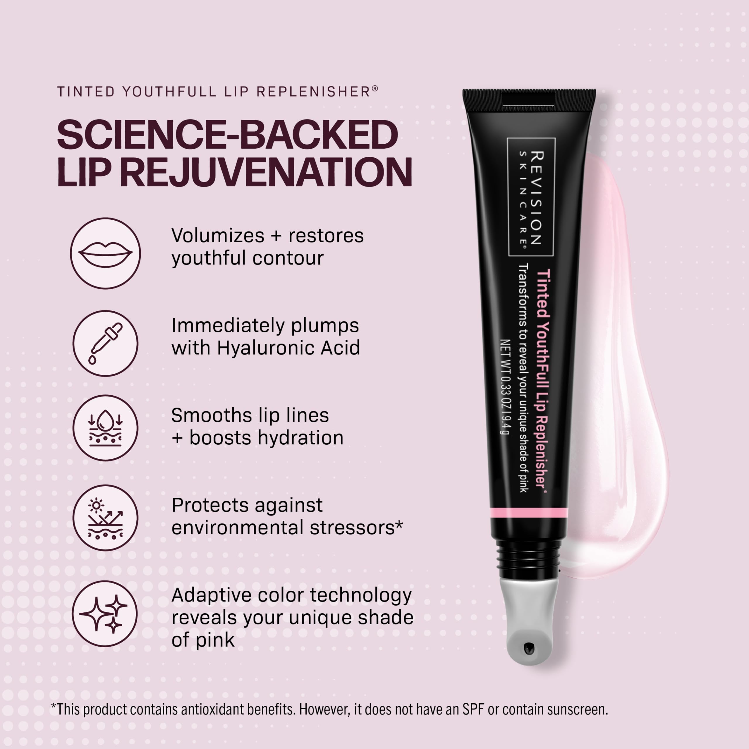 Revision Skincare Lip Replenisher application swatch reveals a natural pink tint