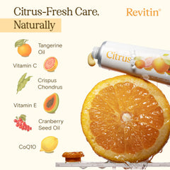 Revitin toothpaste box front featuring citrus design for daily family use