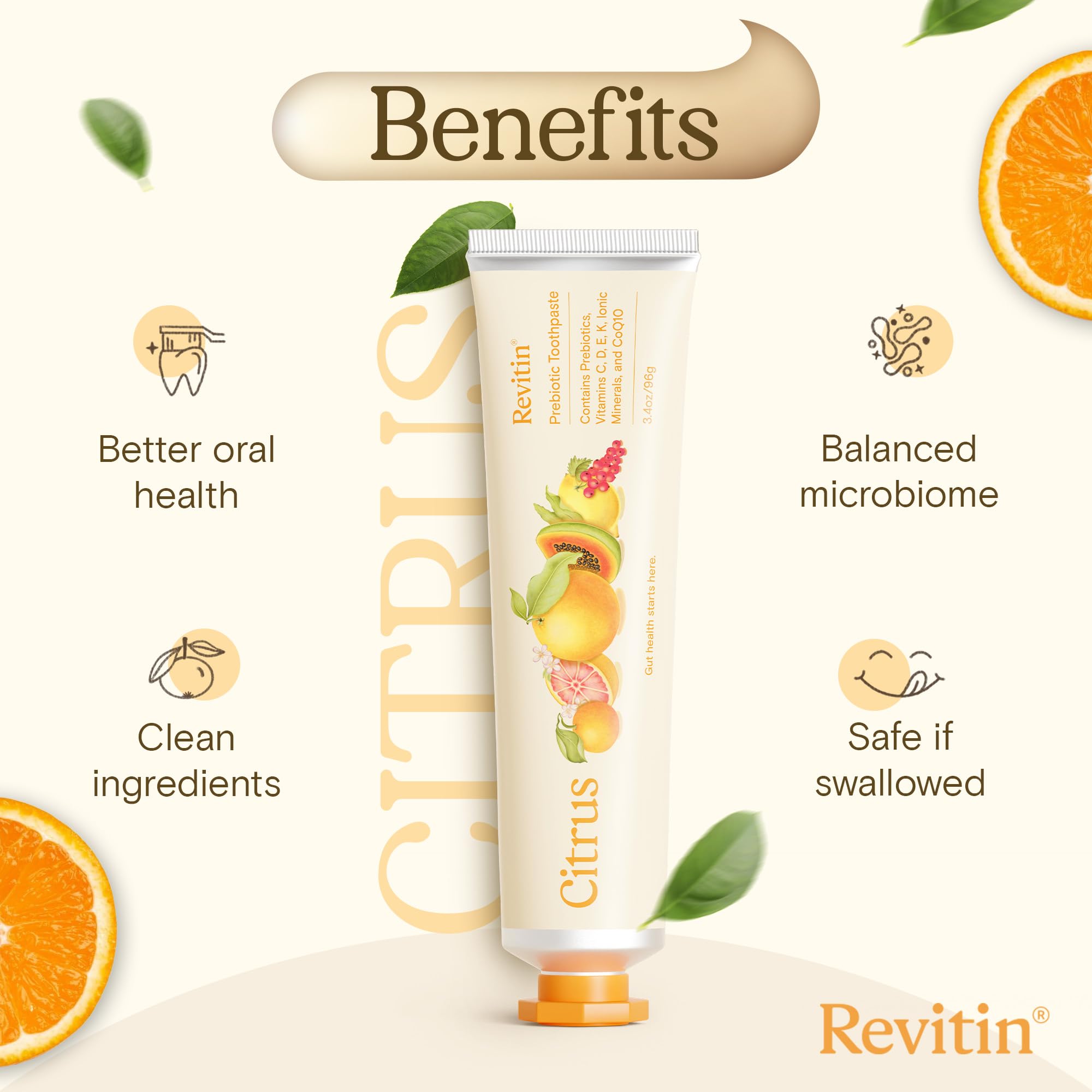 Three-pack of Revitin toothpaste demonstrates family-friendly packaging