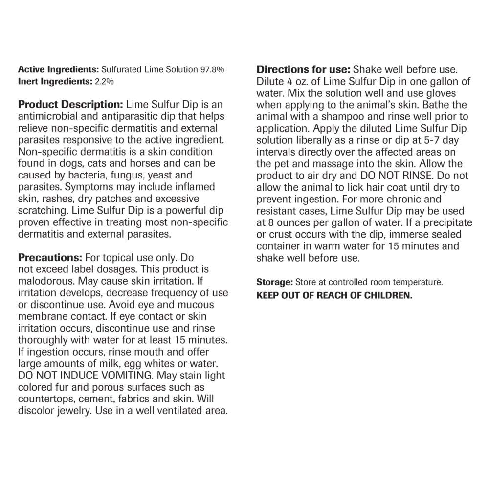 Label and instructions shown for Revival Vet Basics Lime Sulfur Dip