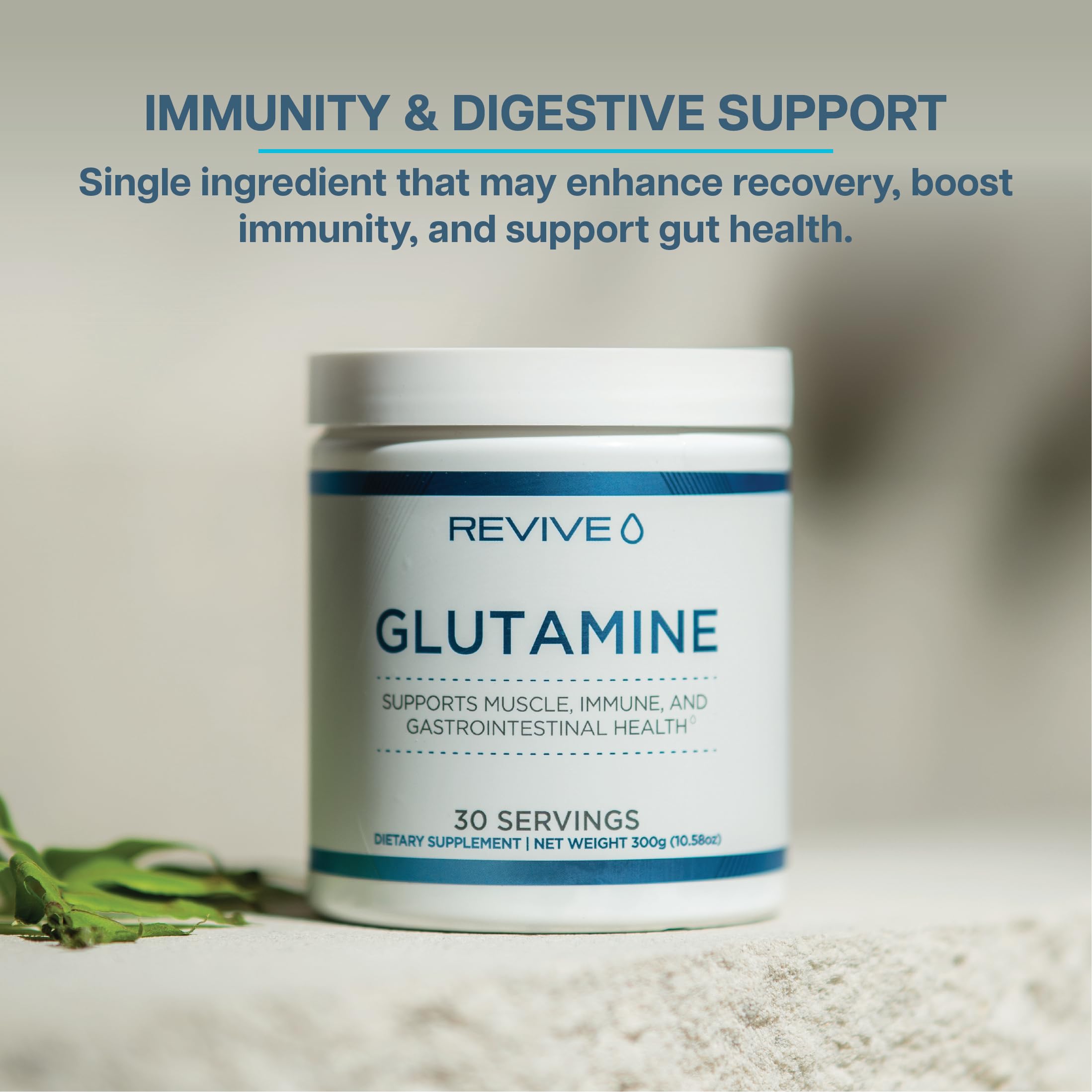 Revive MD Glutamine mixed in water, convenient gut and immune support.