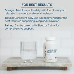 Revive MD Pure Magnesium Glycinate 200mg capsules close-up for daily calming support